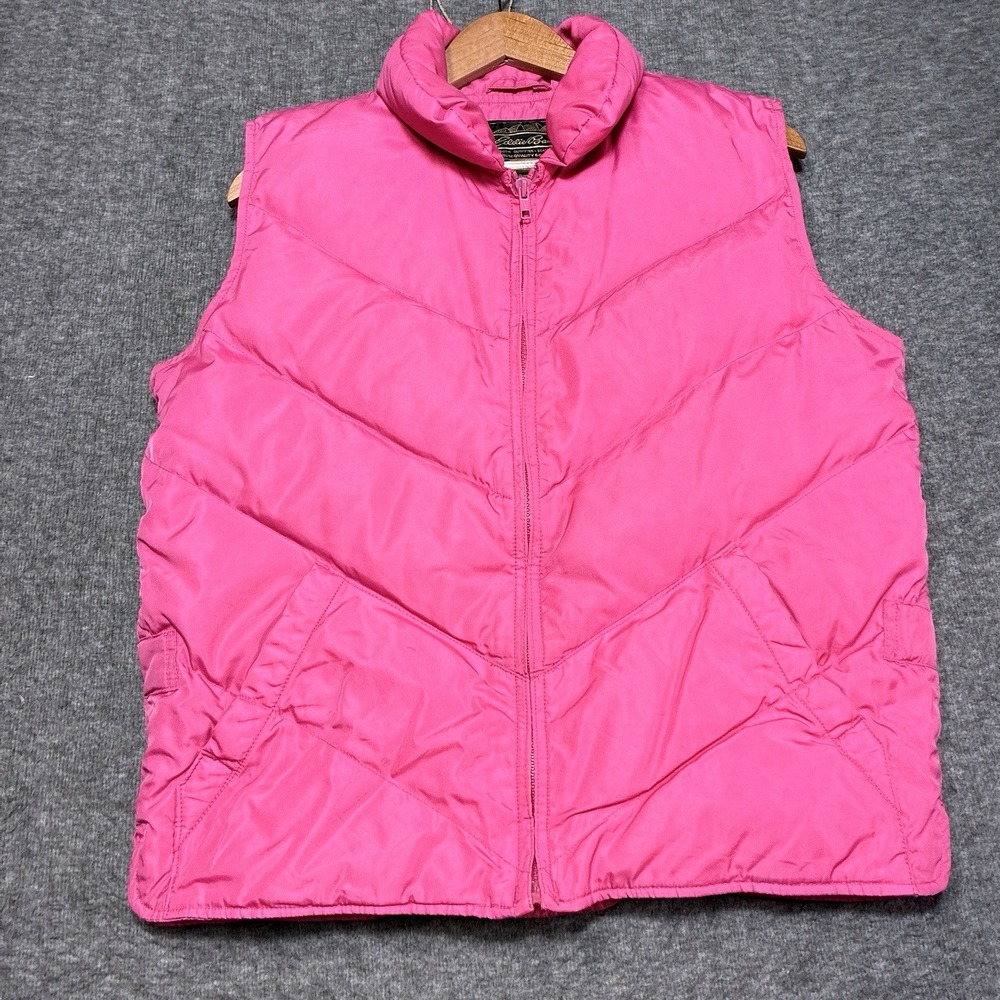 Vintage Eddie Bauer Vest Goose Down Puffer Ski Women Medium 80s Pink Western